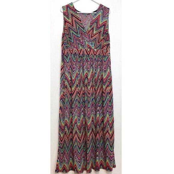 NY COLLECTION Plus Size Multicolor Sleeveless Maxi Dress Rainbow Chevron Stripe - Picture 2 of 15